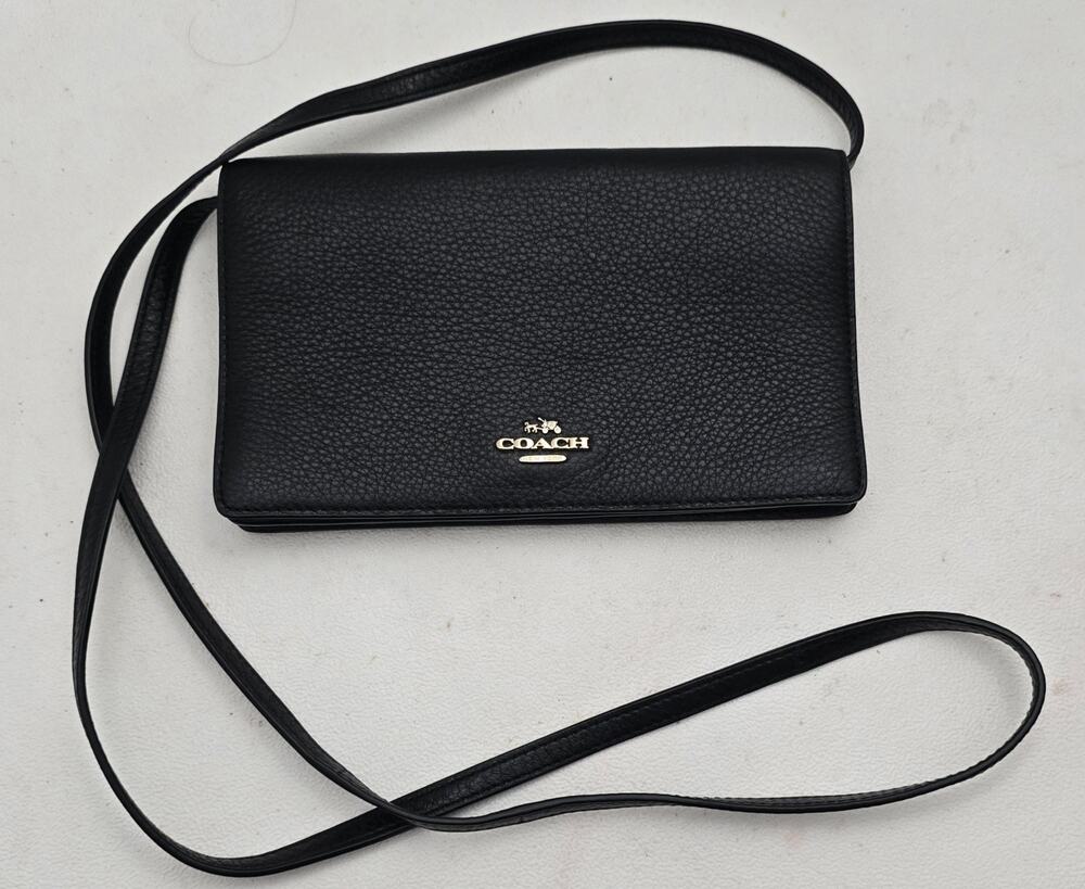 Coach Black Kelly Crossbody Wallet Bag Card Slots Gold Tone Hardware F54002